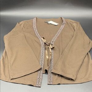 NWT Venezia Brown Cardigan with Sparkly Beaded Ribbon Detail